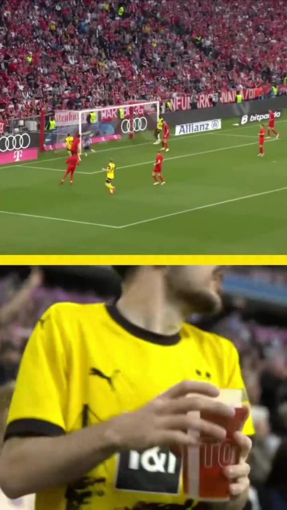 勇者無懼！這是真多特球迷！在拜仁球迷區(qū)一個(gè)人肆意慶祝！